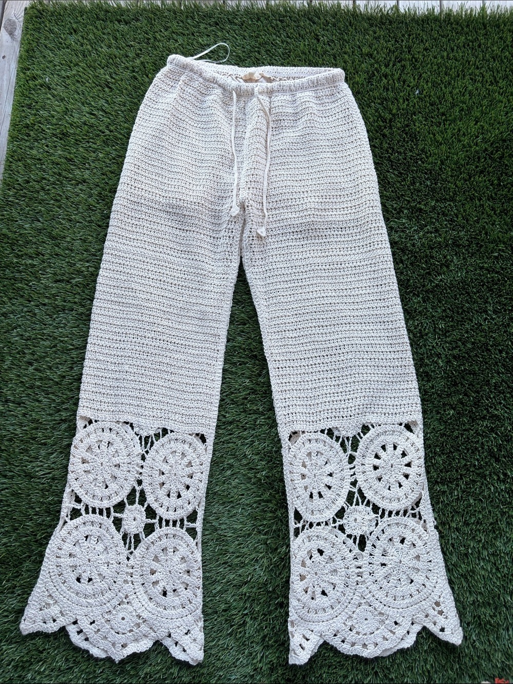 Solitaire Cream Crochet Wide-Leg Pants